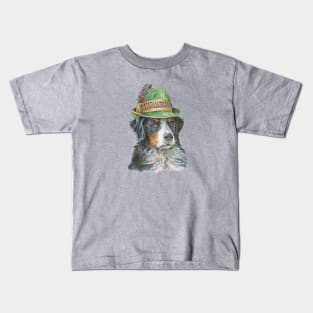 Bernese Mountain Dog in Traditional Green Alpine Hat Kids T-Shirt